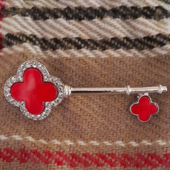 Chloe Accessory Jewelry - Silver and Red Key Brooch